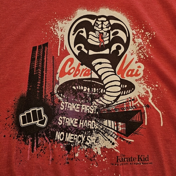 NWOT Men's/Unisex "Cobra Kai/Karate Kid" Heathered Red Graphic T-shirt Size XL - Picture 2 of 4